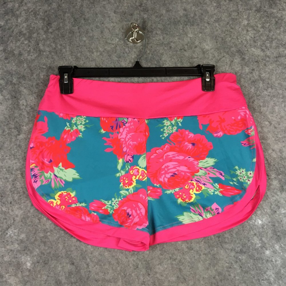 SHEIN Swim Bottoms 2XL Curve Shorts Pink Floral Scrunchy Butt Active Workout